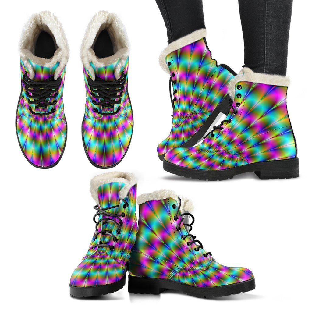 Groovy Vibes: Psychedelic Faux Fur Leather Boots for the Ultimate Hippie Style - 2