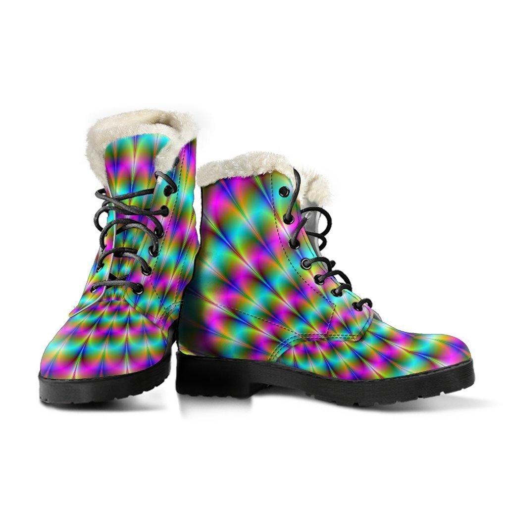 Groovy Vibes: Psychedelic Faux Fur Leather Boots for the Ultimate Hippie Style - 3