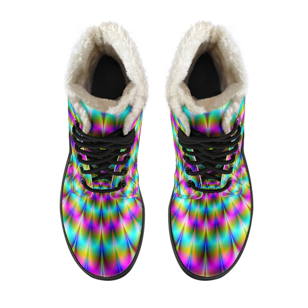 Groovy Vibes: Psychedelic Faux Fur Leather Boots for the Ultimate Hippie Style - 4