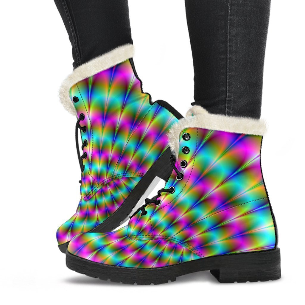 Groovy Vibes: Psychedelic Faux Fur Leather Boots for the Ultimate Hippie Style - 1