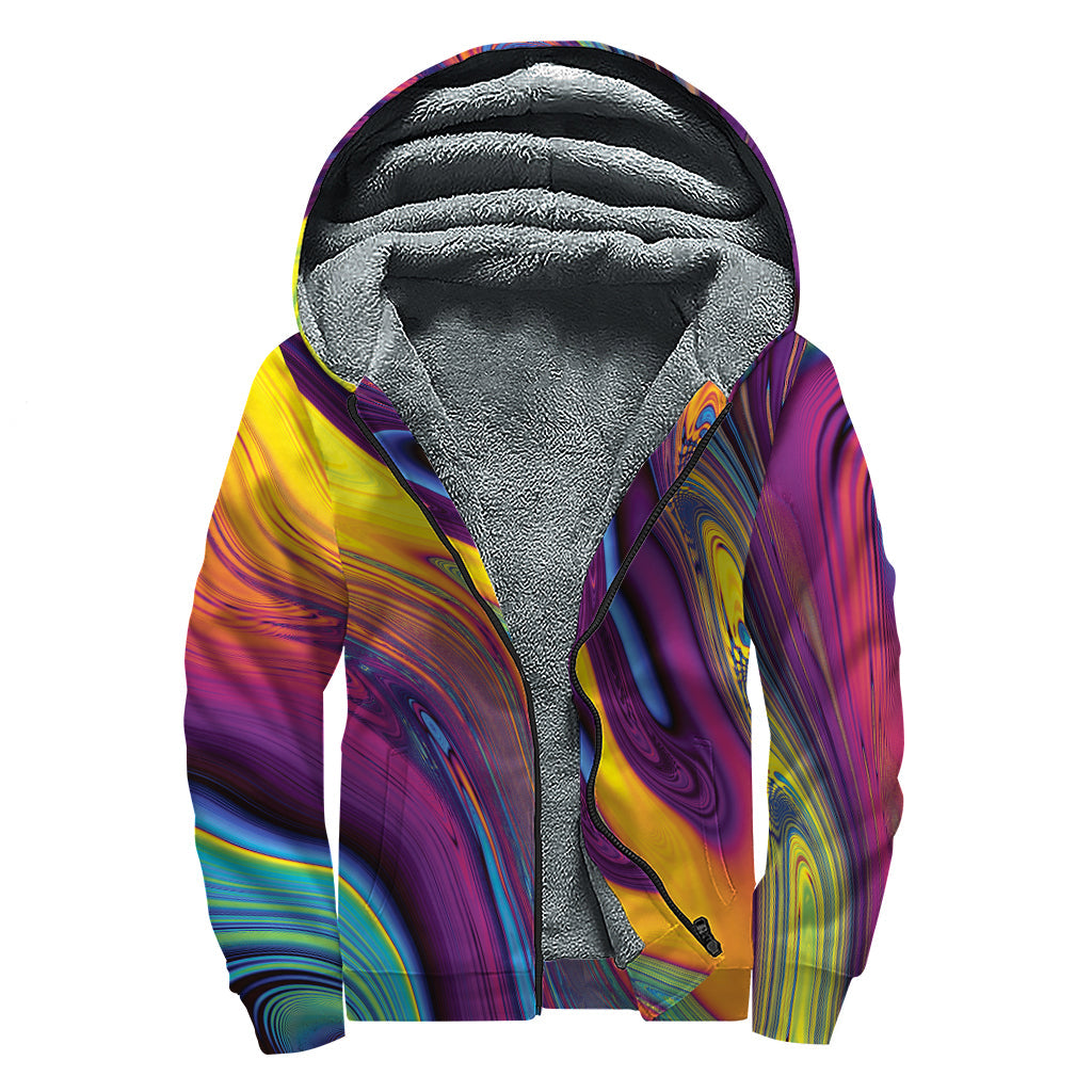 Psychedelic Trpipy Fractal Print Sherpa Lined Zip Up Hoodie - 1