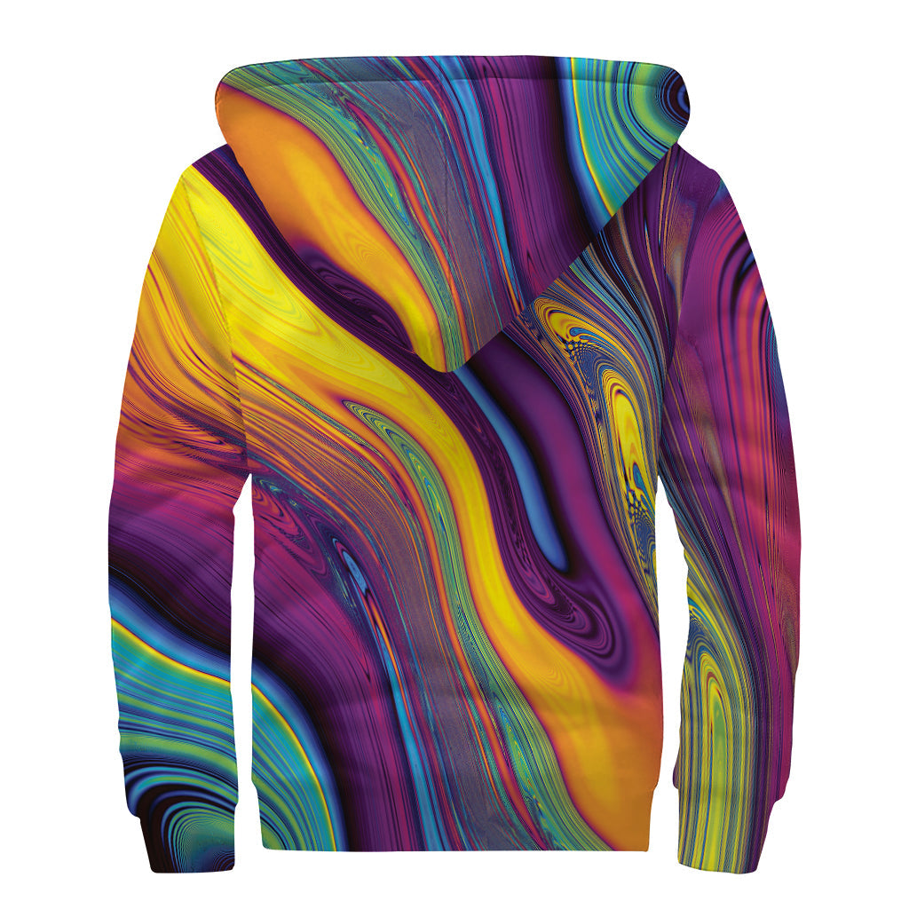 Psychedelic Trpipy Fractal Print Sherpa Lined Zip Up Hoodie - 2