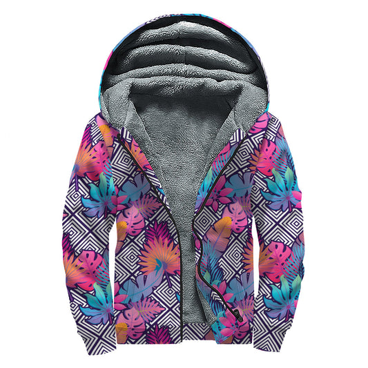 Psychedelic Tropical Aloha Sherpa Lined Hoodie: Stay Cozy in Hippie Style - 1