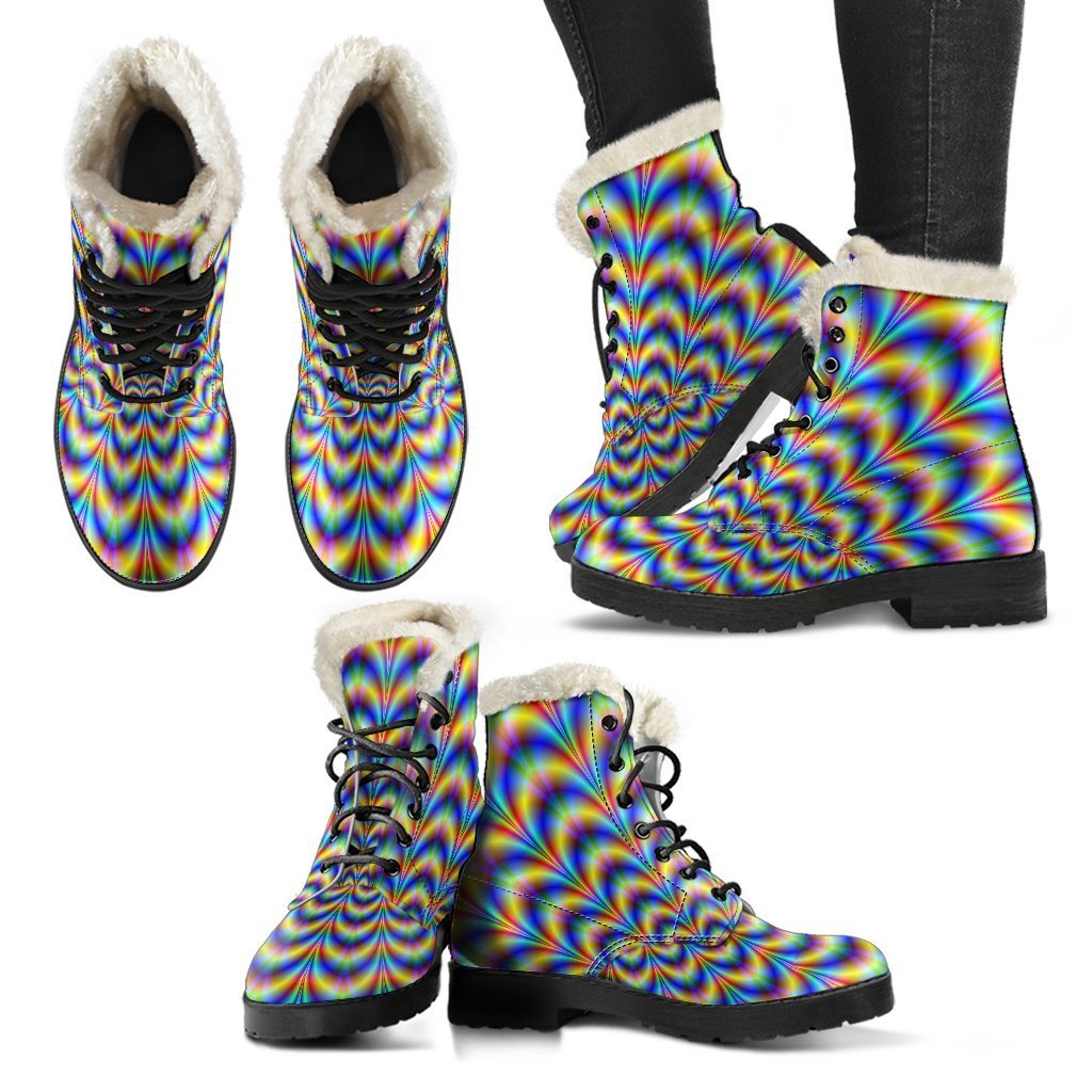 Psychedelic Wave Faux Fur Leather Boots for Your Hippie Style - 2