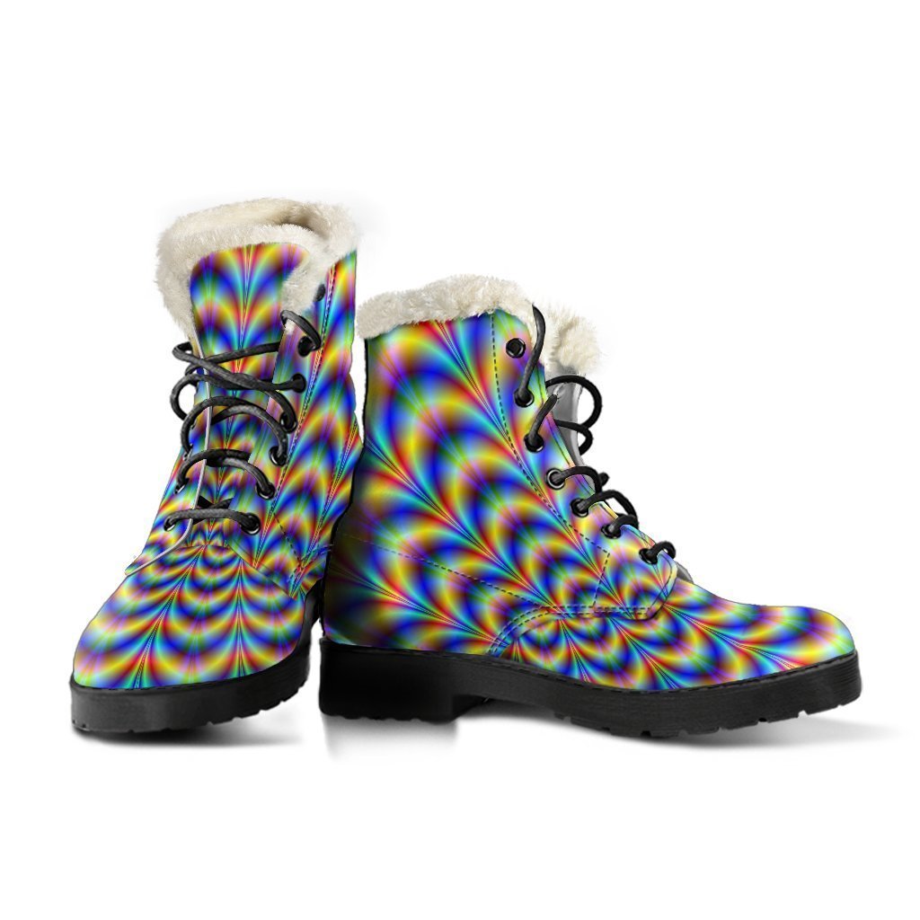 Psychedelic Wave Faux Fur Leather Boots for Your Hippie Style - 3