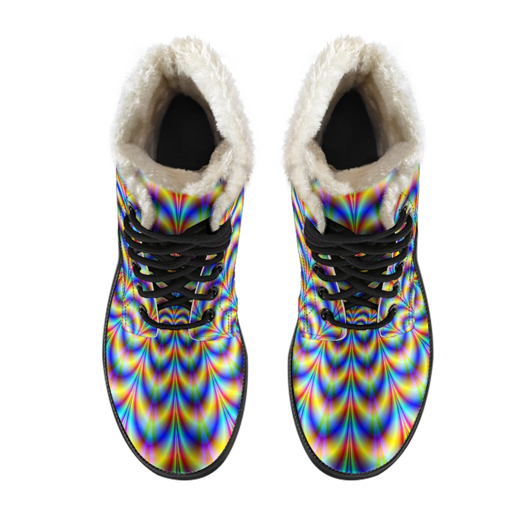 Psychedelic Wave Faux Fur Leather Boots for Your Hippie Style - 4