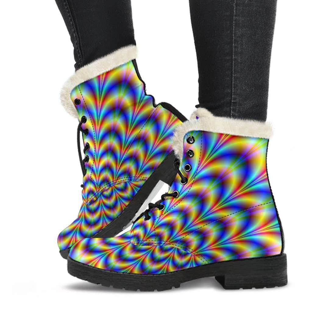 Psychedelic Wave Faux Fur Leather Boots for Your Hippie Style - 1