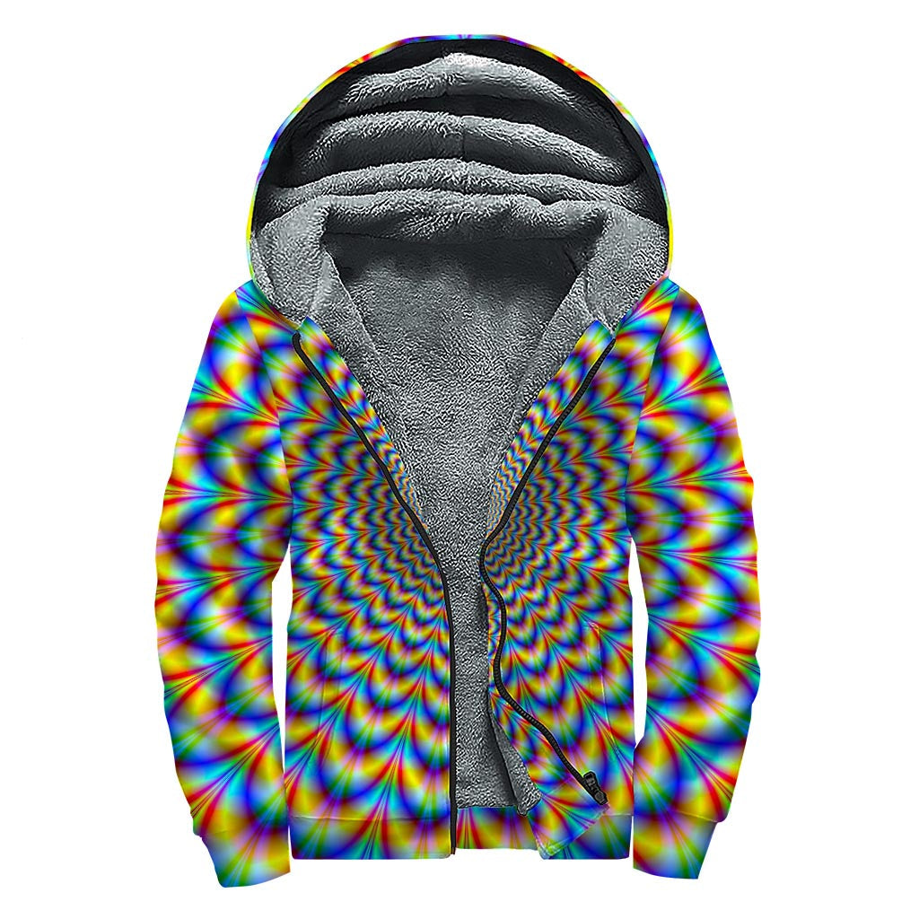 Psychedelic Wave Optic Illusion Sherpa Lined Zip Up Hoodie - Embrace Your Inner Hippie! - 1