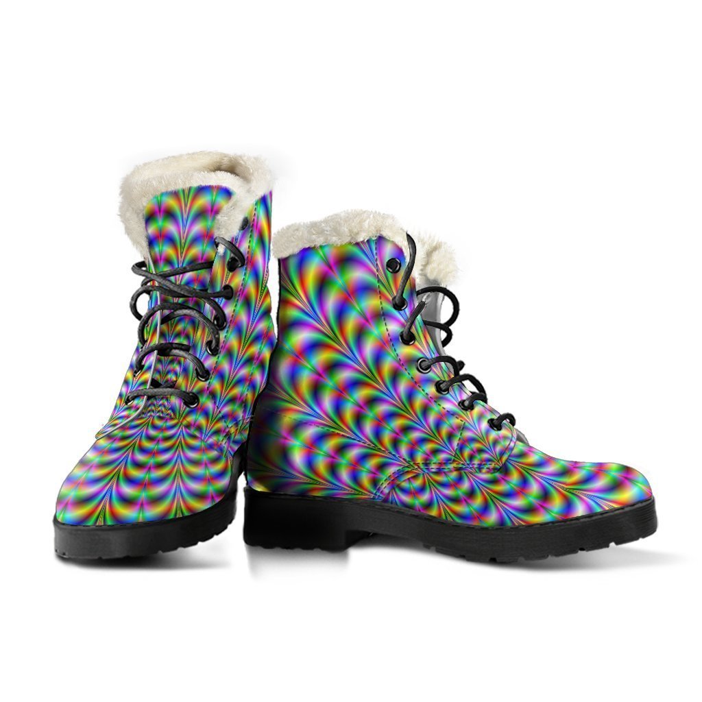 Psychedelic Web Optical Illusion Faux Fur Leather Boots for the Groovy Hippie - 3