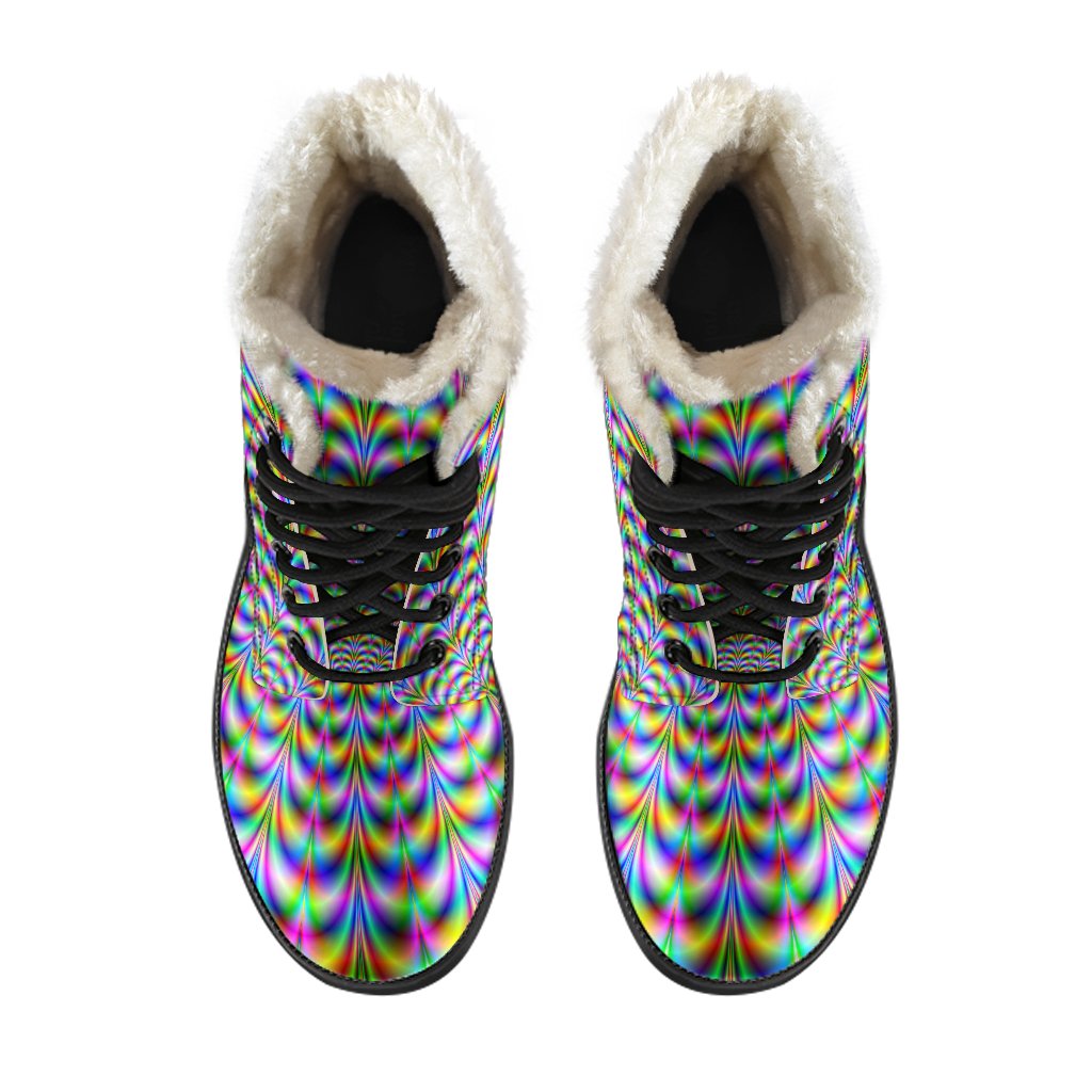 Psychedelic Web Optical Illusion Faux Fur Leather Boots for the Groovy Hippie - 4