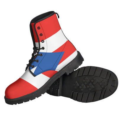 Boho Chic: Puerto Rican Flag Print Leather Lightweight Boots for Hippies - 2