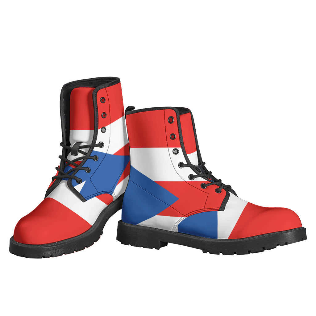 Boho Chic: Puerto Rican Flag Print Leather Lightweight Boots for Hippies - 3