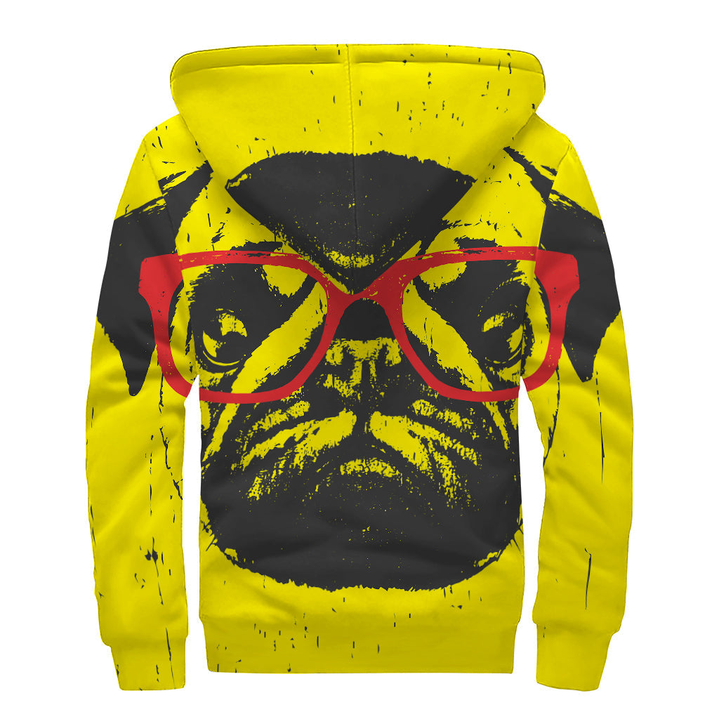 Groovy Pug with Glasses Sherpa Lined Zip Up Hoodie for the Free-Spirited Hippie - 2