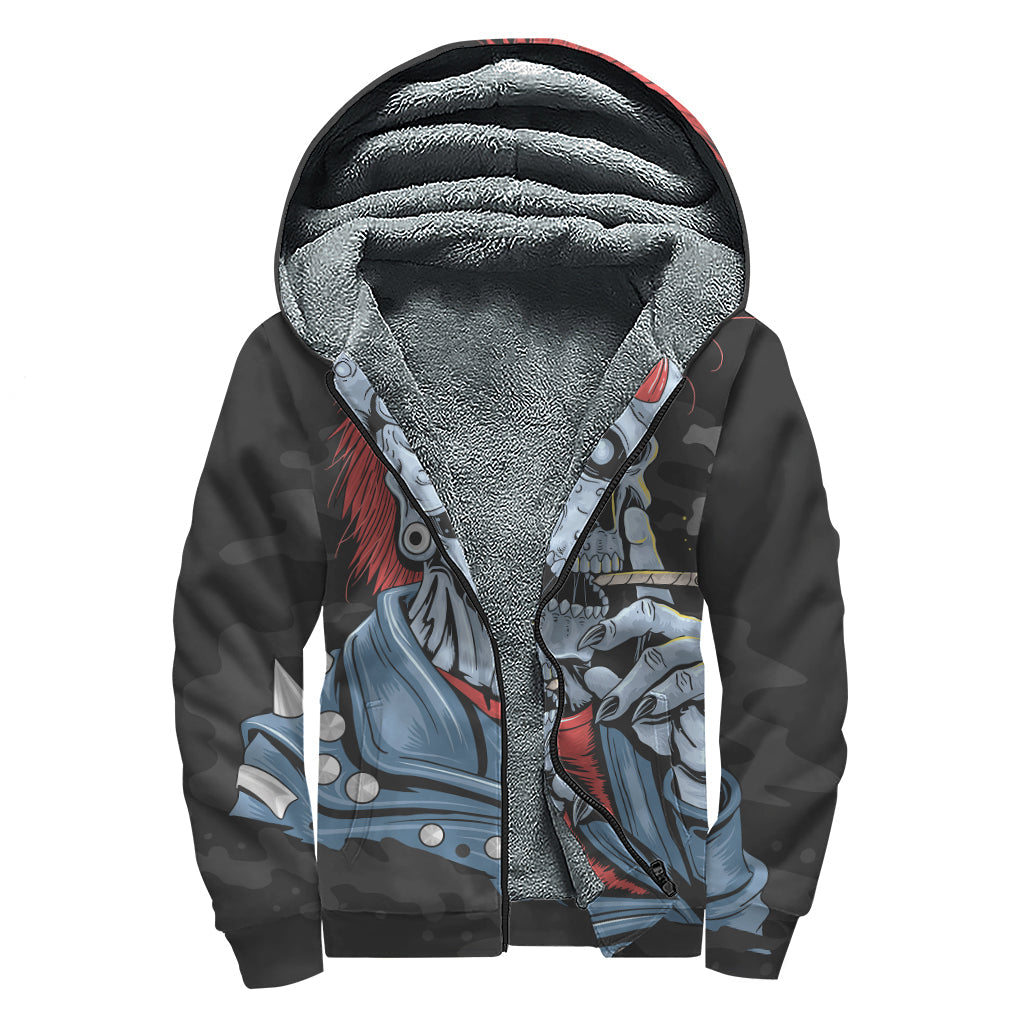 Punk Mohawk Devil Print Sherpa-lined Zip Up Hoodie - 1