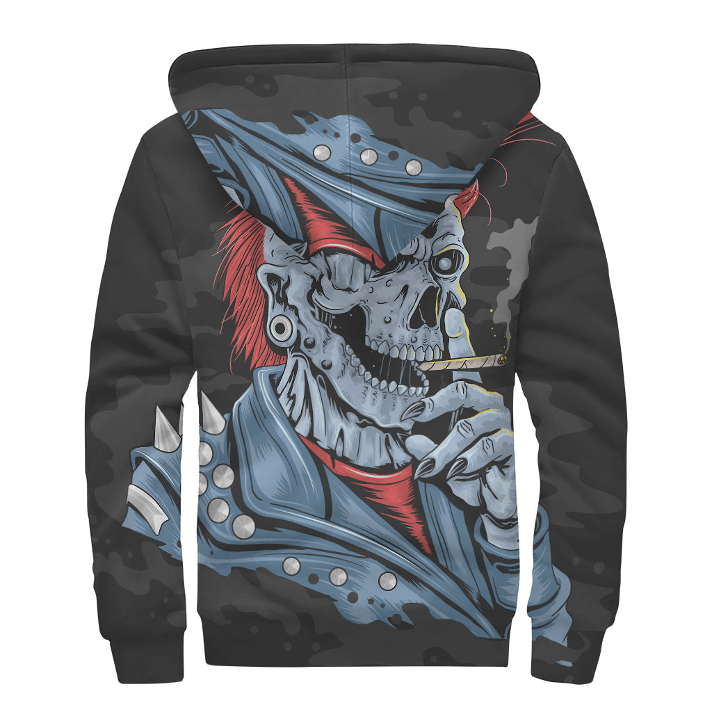 Punk Mohawk Devil Print Sherpa-lined Zip Up Hoodie - 2