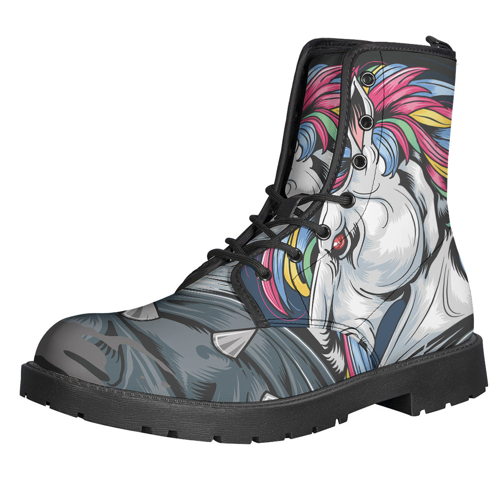 Punk Unicorn Print Leather Boots for the Free-Spirited Hippies - 1