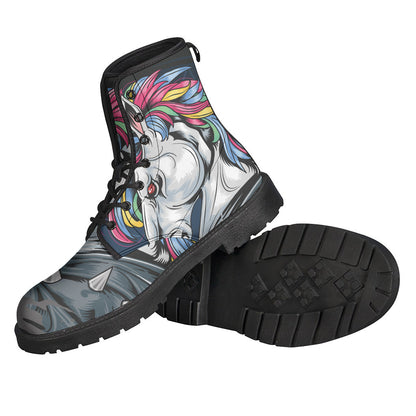 Punk Unicorn Print Leather Boots for the Free-Spirited Hippies - 2