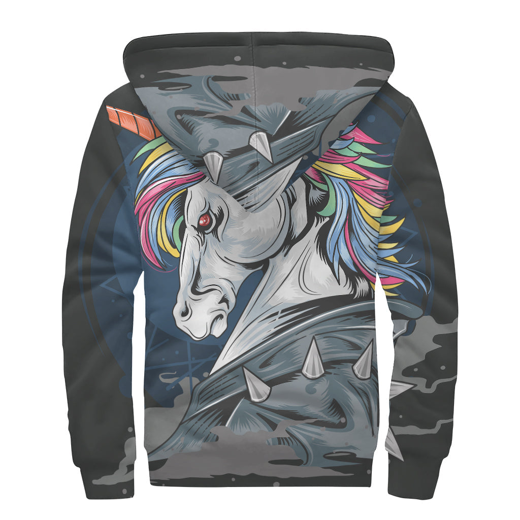 Punk Unicorn Print Sherpa-Lined Zip Up Hoodie: Embracing the Hippie Spirit - 2