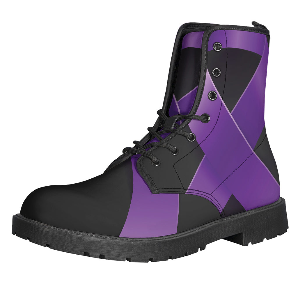 Purple All Cancer Awareness Ribbon Print Leather Hippie Boots - 1