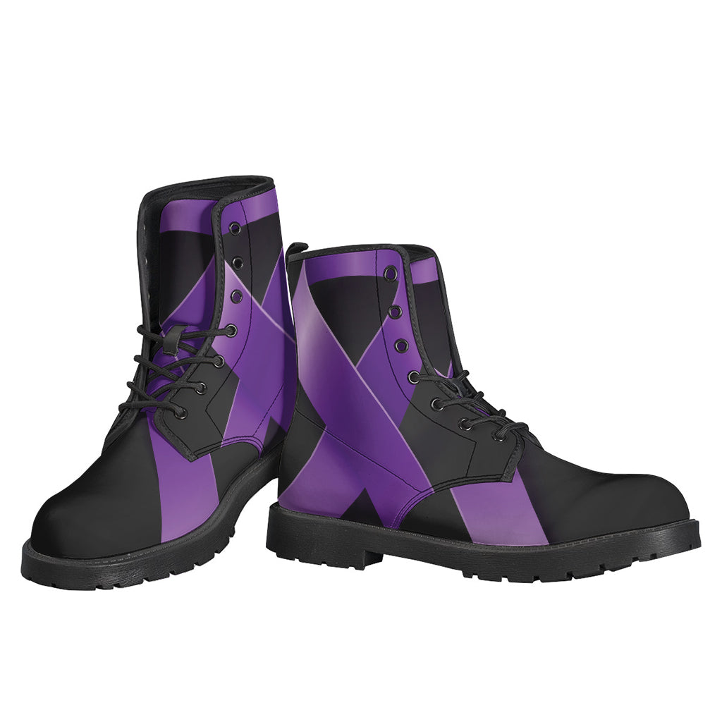 Purple All Cancer Awareness Ribbon Print Leather Hippie Boots - 3