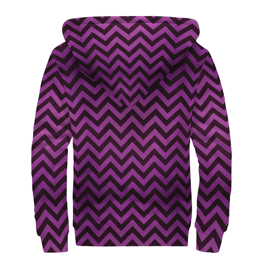 Purple and Black Chevron Pattern Sherpa Lined Zip Up Hoodie - Embrace Your Inner Hippie Vibe! - 2