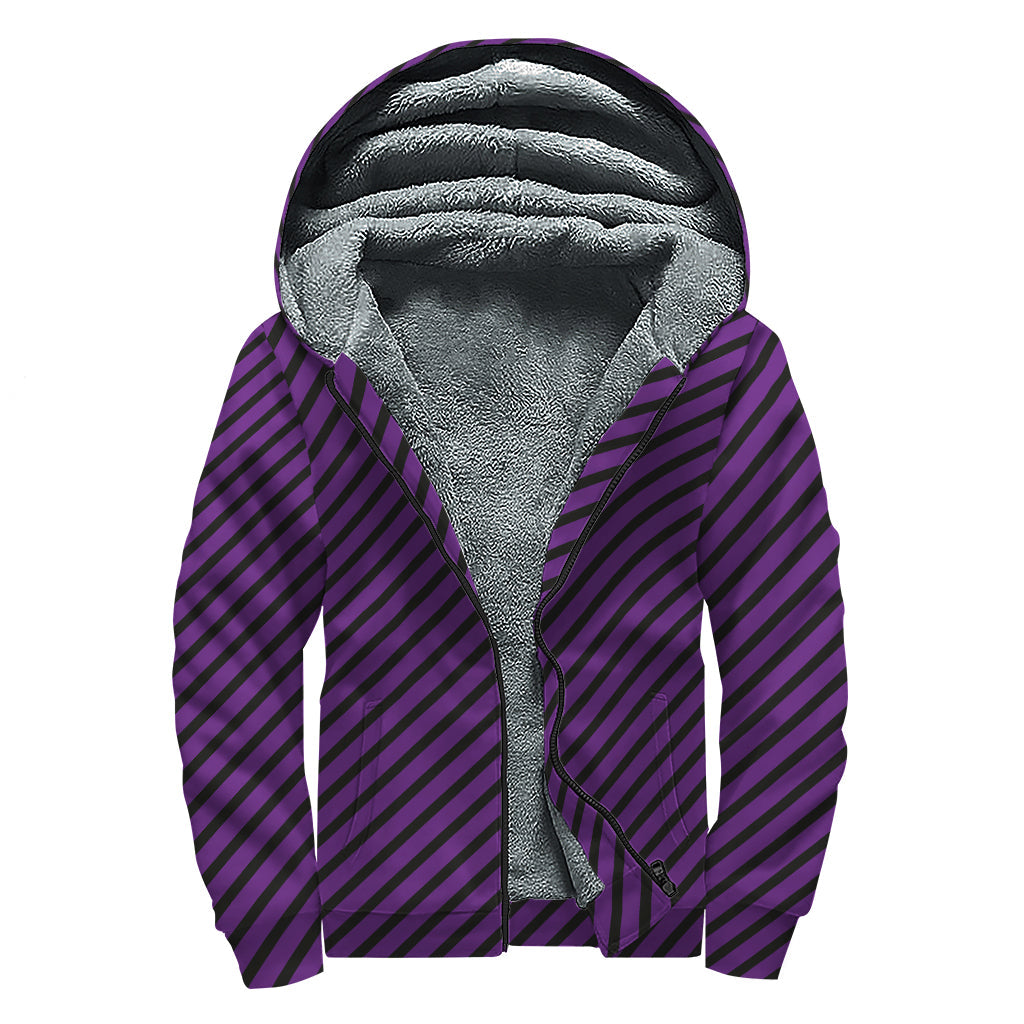 Bohemian Bliss: Purple and Black Halloween Pattern Sherpa Lined Zip Up Hoodie - 1