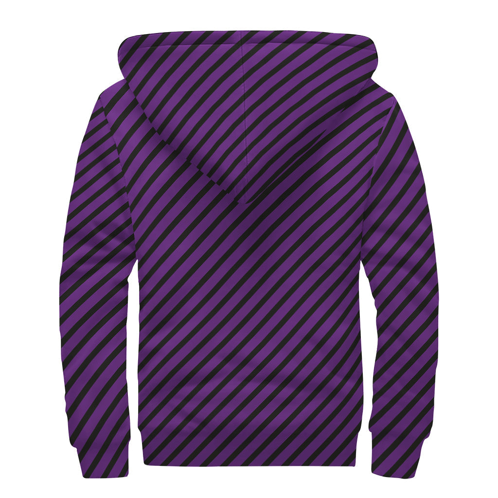 Bohemian Bliss: Purple and Black Halloween Pattern Sherpa Lined Zip Up Hoodie - 2