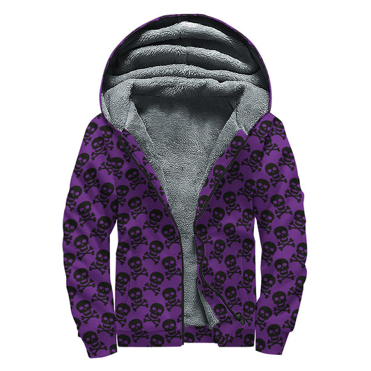 Groovy Skull Print Sherpa Lined Zip Up Hoodie for Free-spirited Hippies - 1