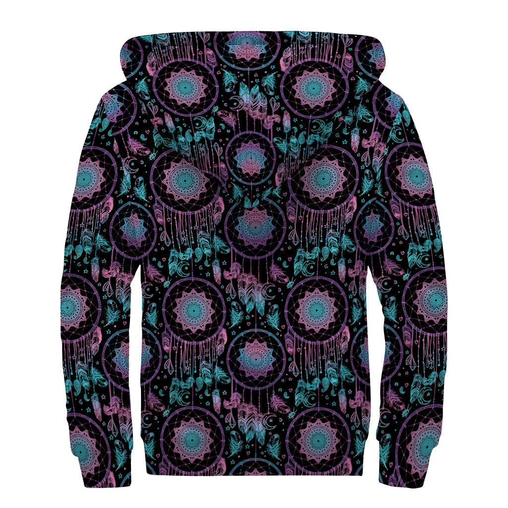 Purple and Blue Dream Catcher Print Sherpa Lined Zip Up Hoodie - Embrace Your Inner Hippie! - 2