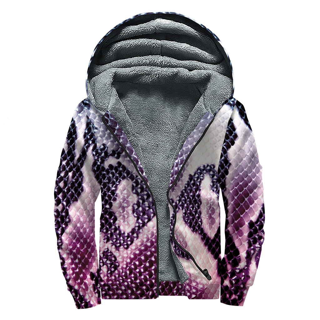 Groovy Purple and Blue Snakeskin Print Sherpa Lined Zip Up Hoodie - 1