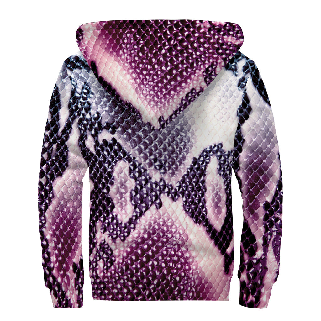 Groovy Purple and Blue Snakeskin Print Sherpa Lined Zip Up Hoodie - 2