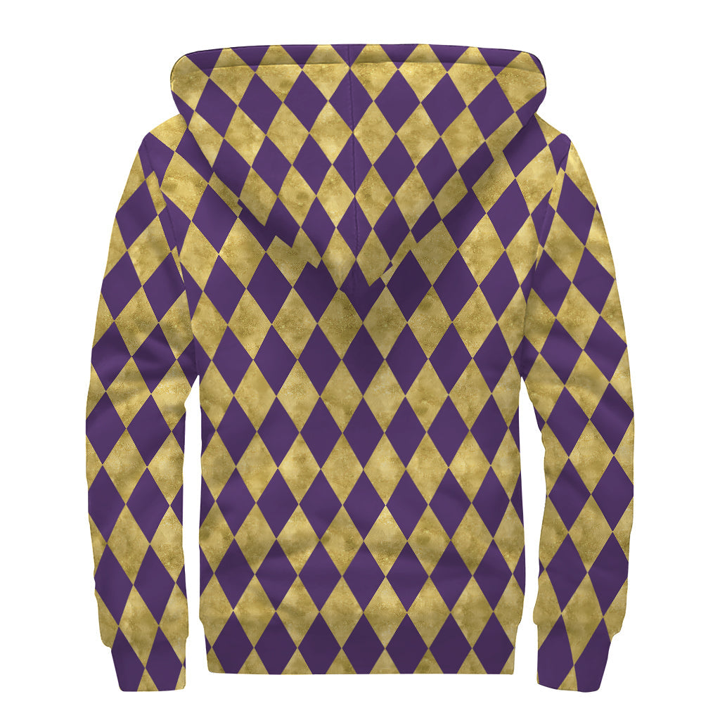 Harlequin Dream: Purple and Gold Sherpa Lined Zip Up Hoodie for Groovy Hippies - 2