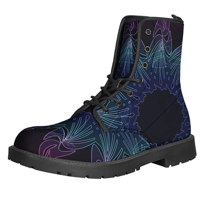 Boho Chic Leather Boots: Embrace Your Inner Hippie with Purple and Teal Mandala Print - 1