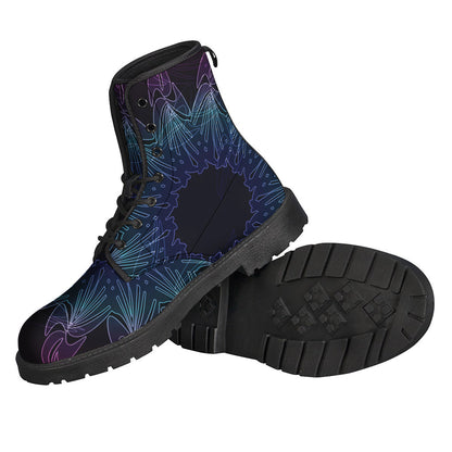 Boho Chic Leather Boots: Embrace Your Inner Hippie with Purple and Teal Mandala Print - 2