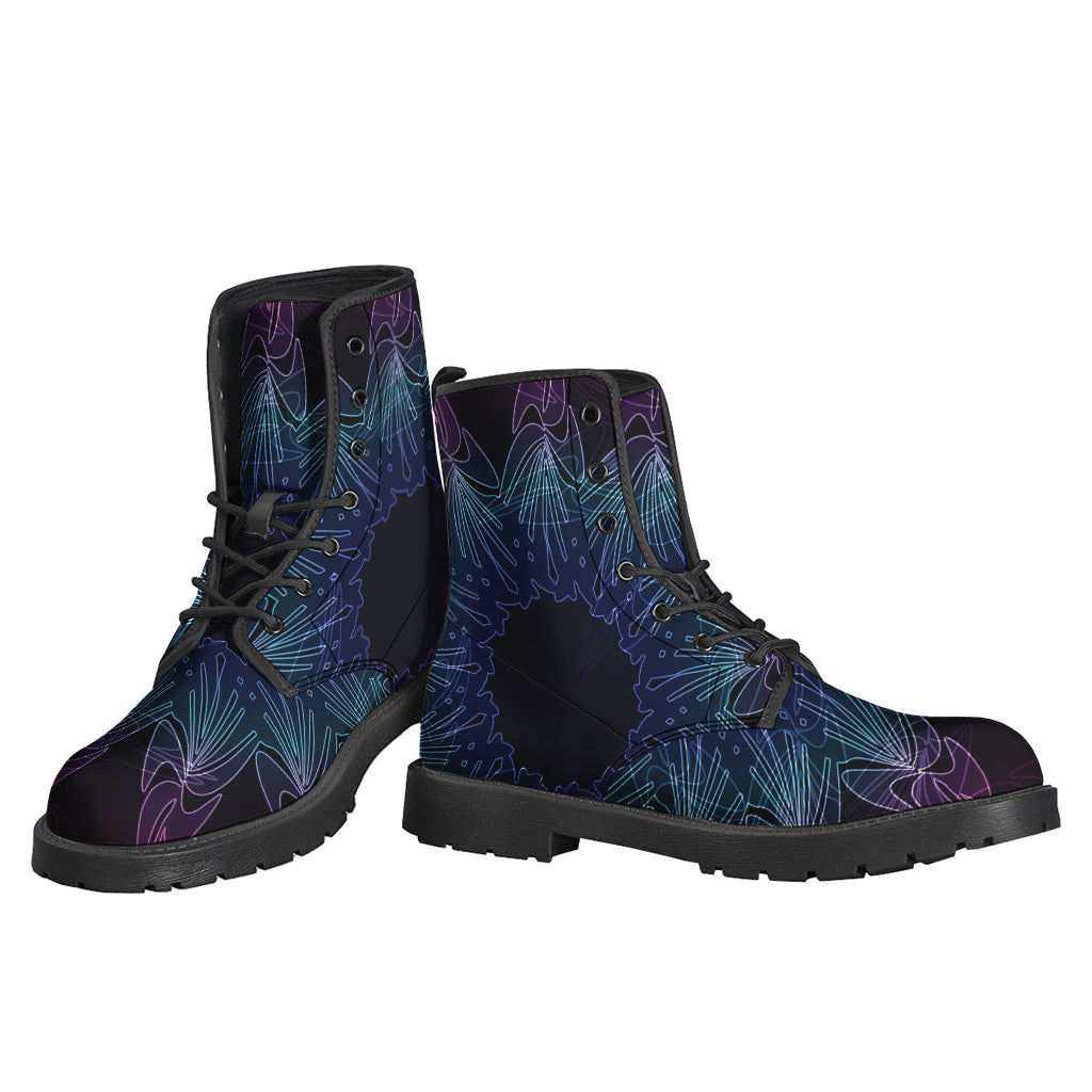 Boho Chic Leather Boots: Embrace Your Inner Hippie with Purple and Teal Mandala Print - 3