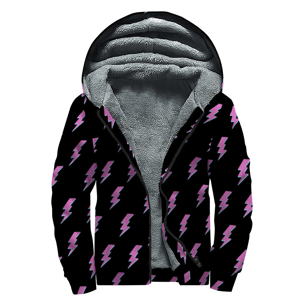 Purple and Teal Lightning Pattern Sherpa Lined Hoodie for Groovy Hippies - 1