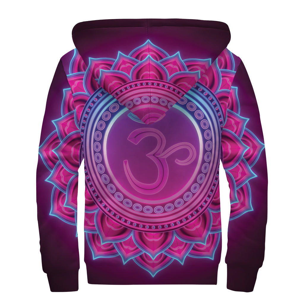 Peaceful Purple and Teal Om Mandala Sherpa Lined Zip Up Hoodie for the Groovy Hippie Soul - 2