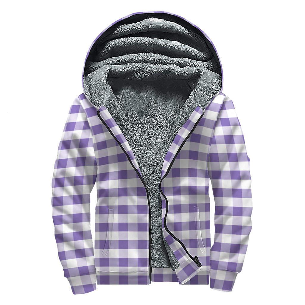 Groovy Purple and White Gingham Pattern Sherpa Lined Zip Up Hoodie for the Free Spirited Hippie - 1