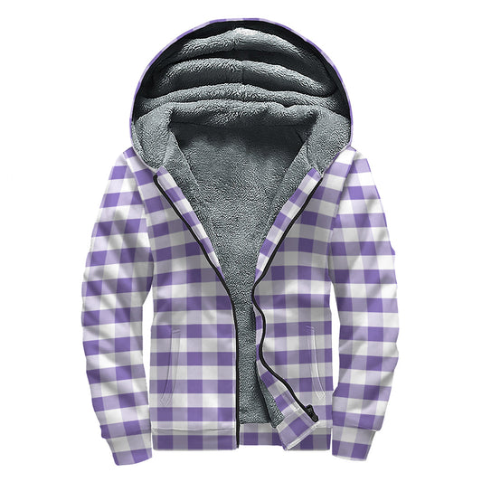 Groovy Purple and White Gingham Pattern Sherpa Lined Zip Up Hoodie for the Free Spirited Hippie - 1