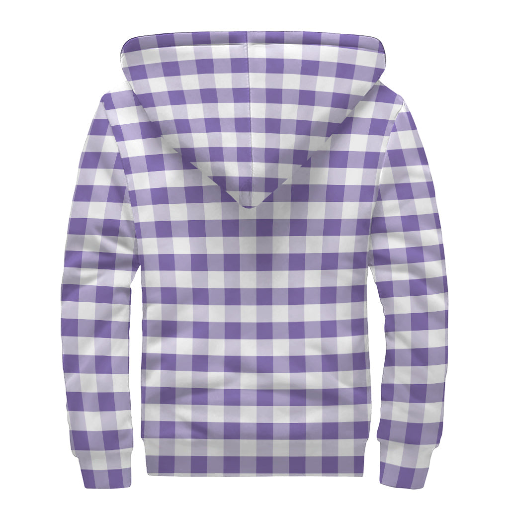 Groovy Purple and White Gingham Pattern Sherpa Lined Zip Up Hoodie for the Free Spirited Hippie - 2