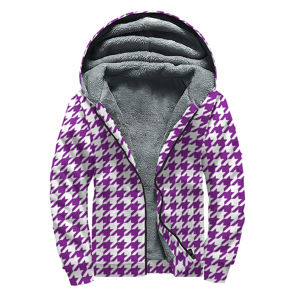 Purple and White Houndstooth Sherpa Hoodie: Embrace Your Inner Hippie Style! - 1