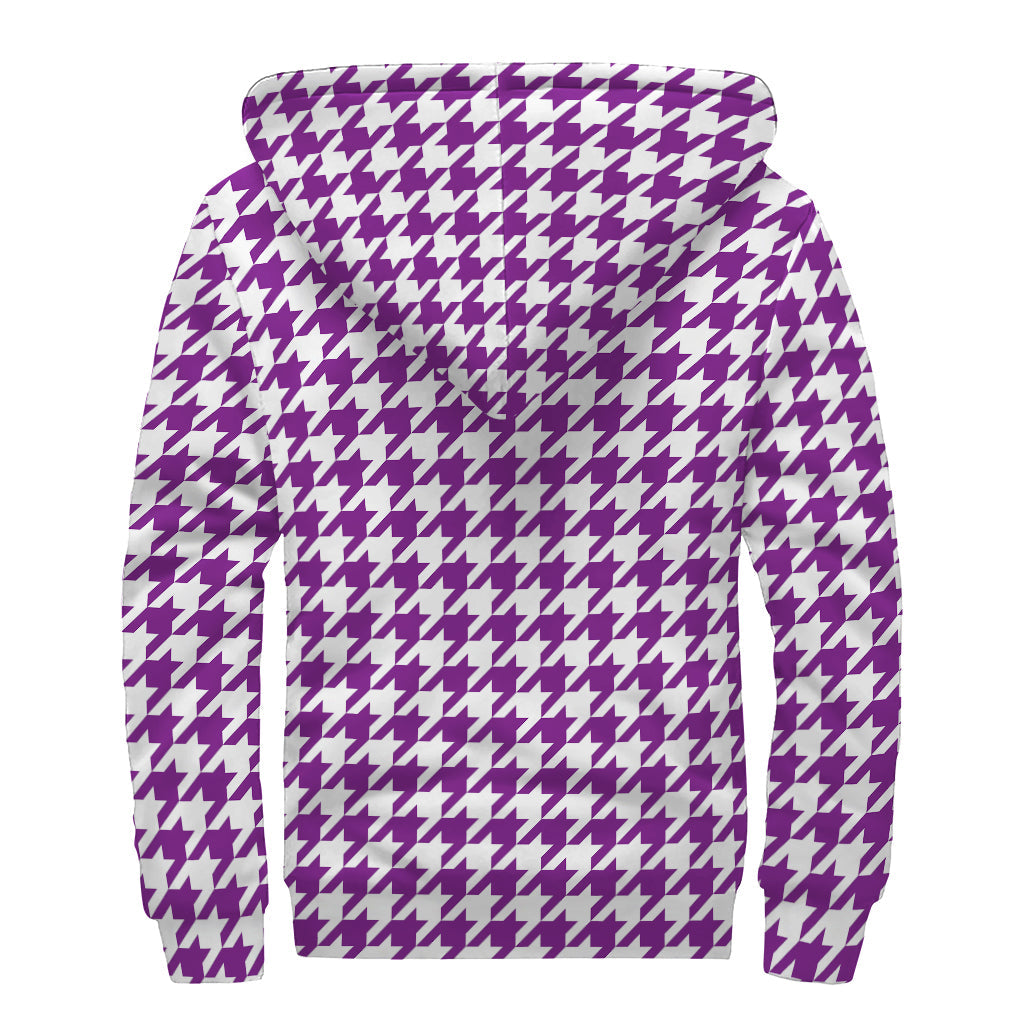 Purple and White Houndstooth Sherpa Hoodie: Embrace Your Inner Hippie Style! - 2