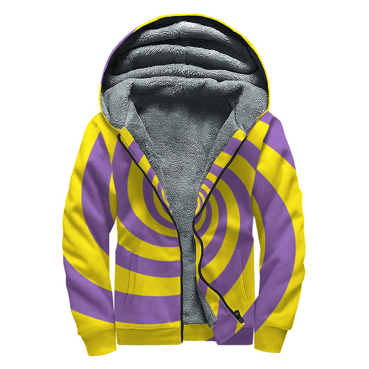 Purple and Yellow Spiral Illusion Sherpa Hoodie - Cozy Hippie Style - 1