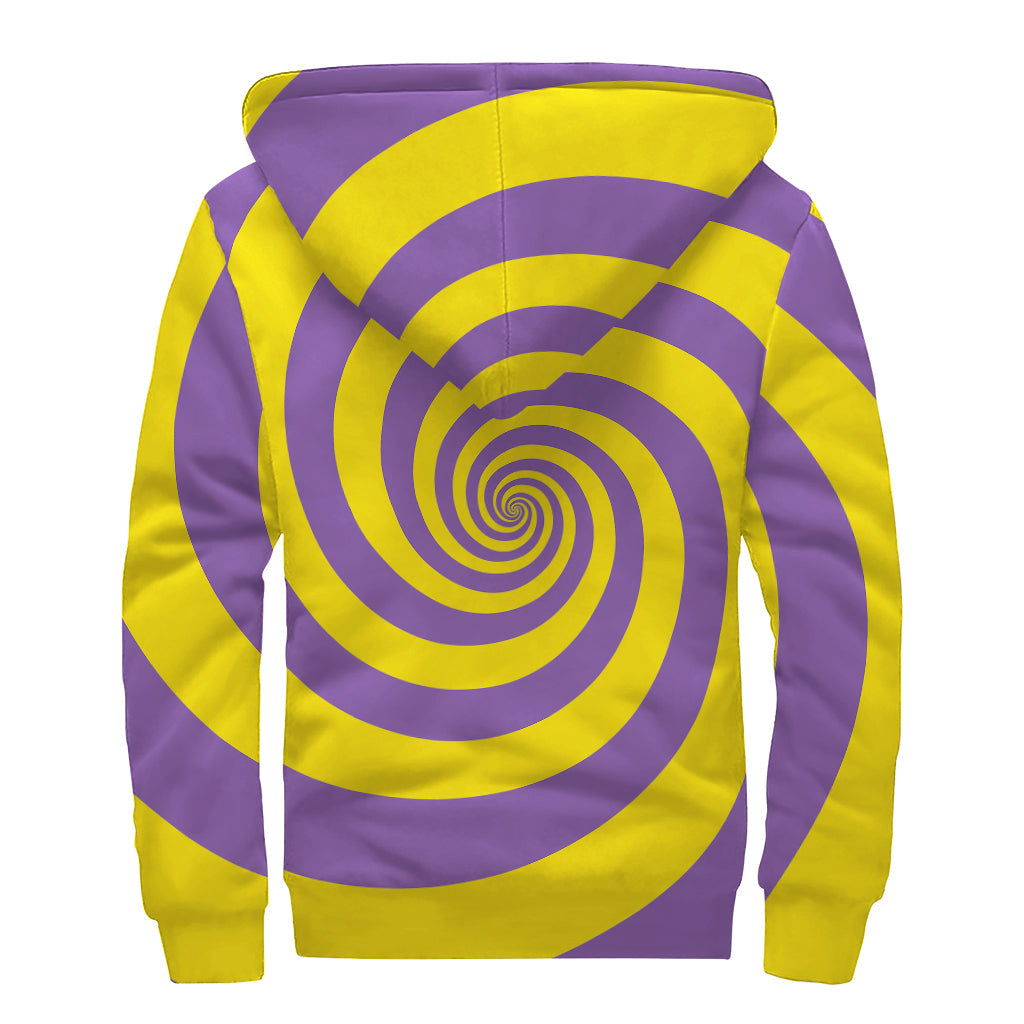 Purple and Yellow Spiral Illusion Sherpa Hoodie - Cozy Hippie Style - 2