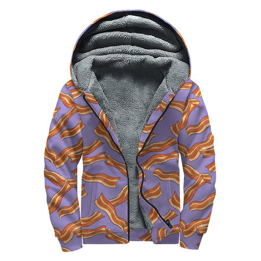 Get Groovy in Purple: Bacon Pattern Print Sherpa Lined Zip Up Hoodie - 1