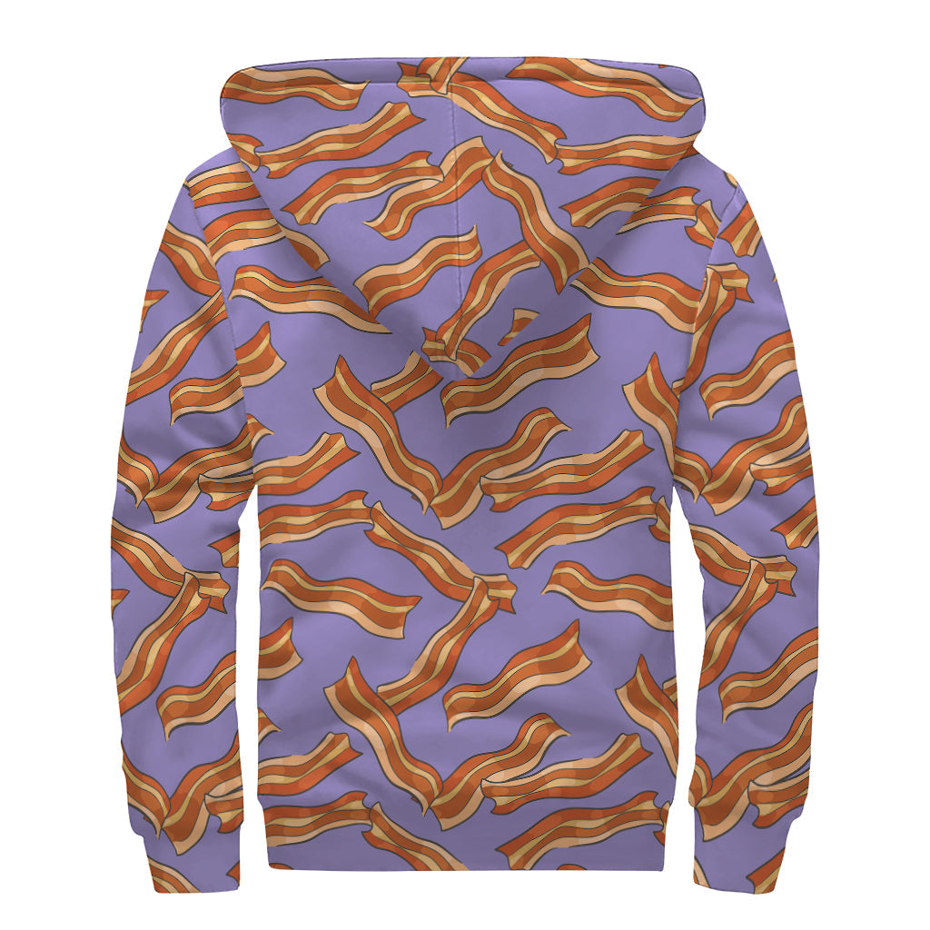 Get Groovy in Purple: Bacon Pattern Print Sherpa Lined Zip Up Hoodie - 2