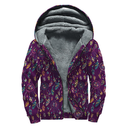 Purple Bohemian Dream Catcher Sherpa Hoodie: Embrace Your Inner Hippie Vibes - 1