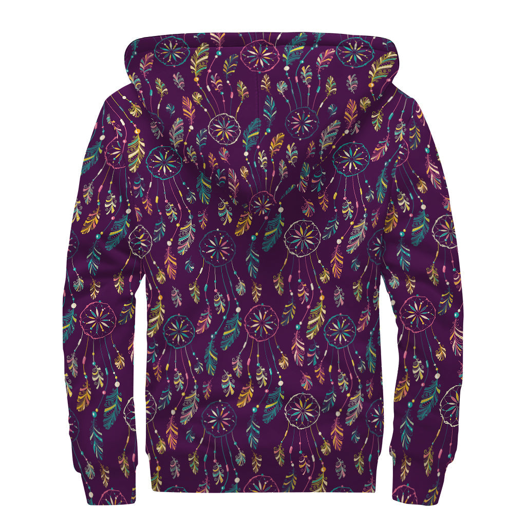 Purple Bohemian Dream Catcher Sherpa Hoodie: Embrace Your Inner Hippie Vibes - 2