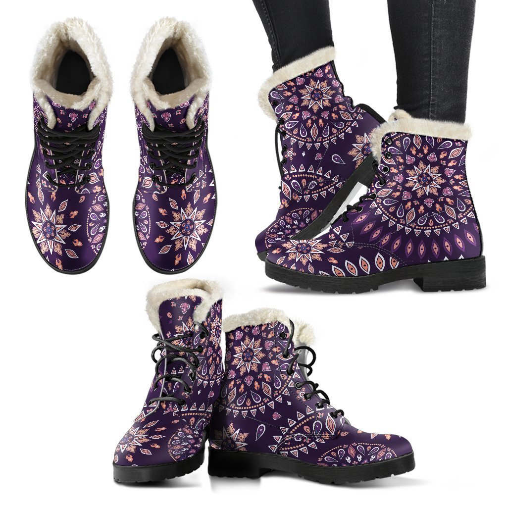 Bohemian Bliss: Purple Faux Fur Leather Boots for the Free-Spirited Hippie - 2