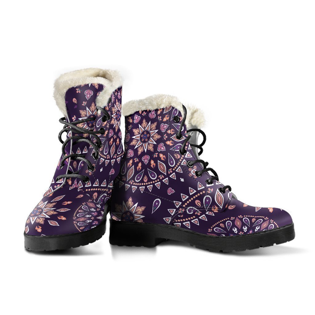 Bohemian Bliss: Purple Faux Fur Leather Boots for the Free-Spirited Hippie - 3